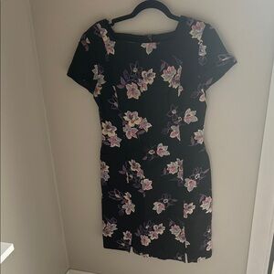 Jones New York Black Mini Dress with Purple/Blue & Cream Floral Print